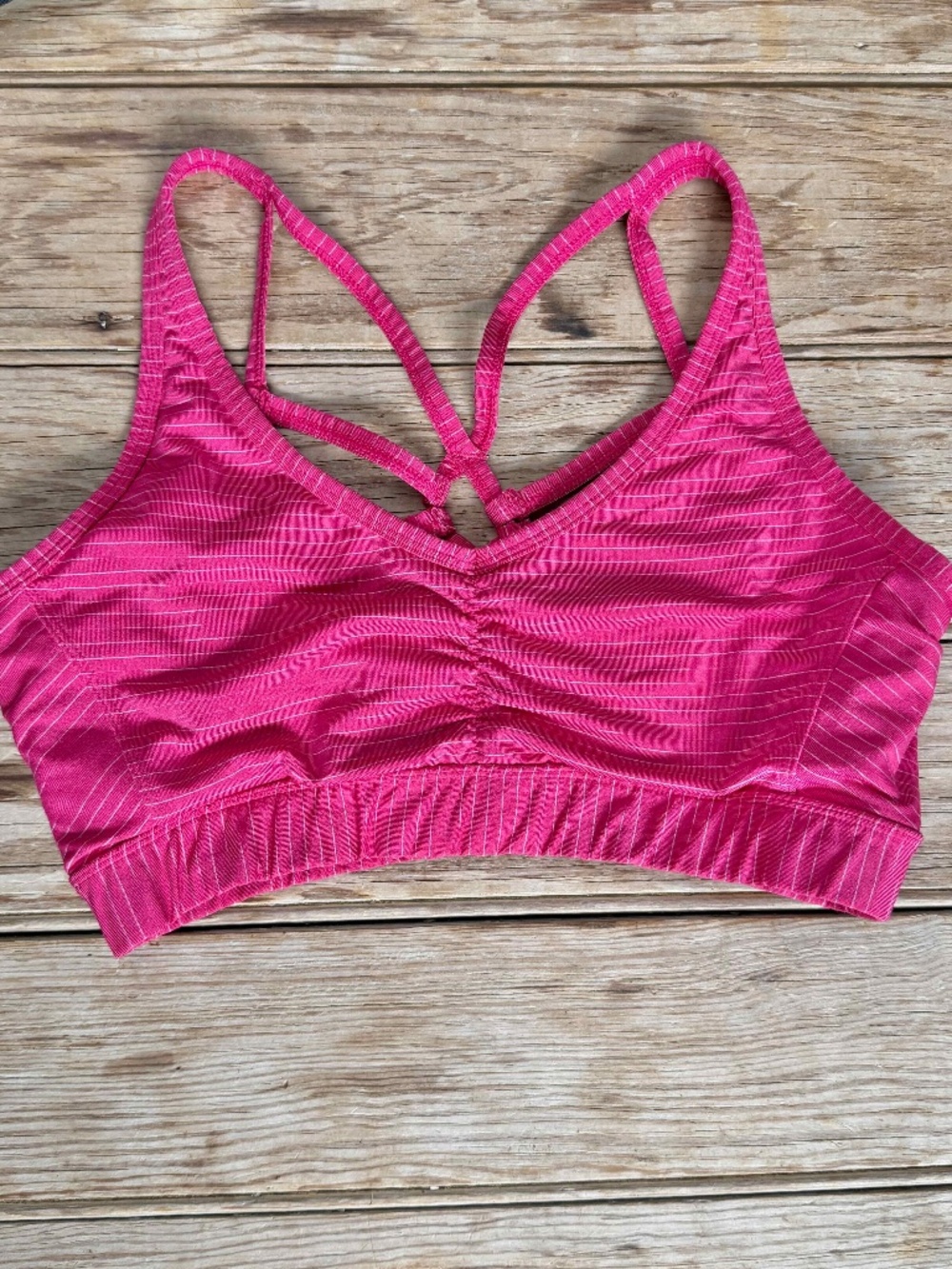 Prana Strappy Racerback Sports Bra Pink Pinstripe Medium Support Yoga Small